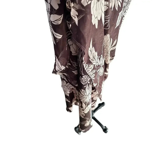 Donna Rico Brown 100% silk Halter Floral Maxi Dress beaded Size 2 - Picture 5 of 11